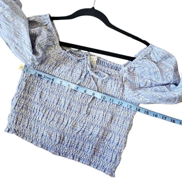 American Eagle Cotton Smocked Cottagecore Boho Blue Top S - Picture 4 of 4